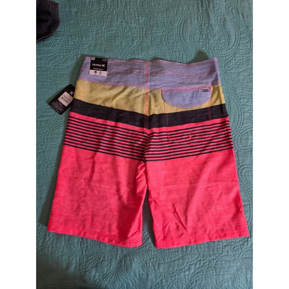 Hurley Mens Boca‎ Barranca Swim Board Shorts Neon Pink Striped Size 30 HFA22VMB